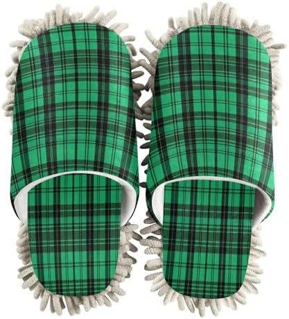 Green and Black Plaid Microfiber Cleaning Slippers
