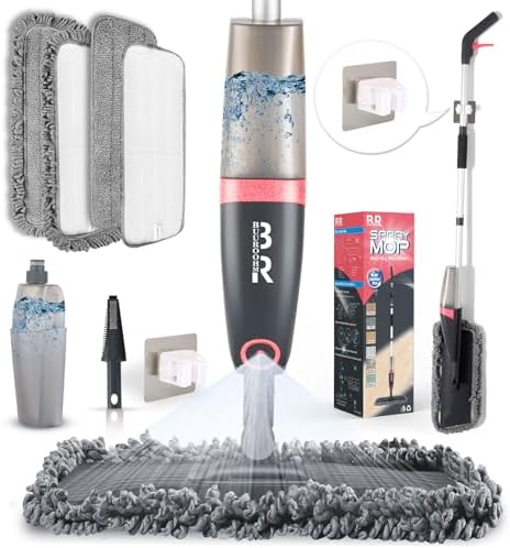 BUUROOHM Microfiber Spray Mop with 4 Pads and Scraper
