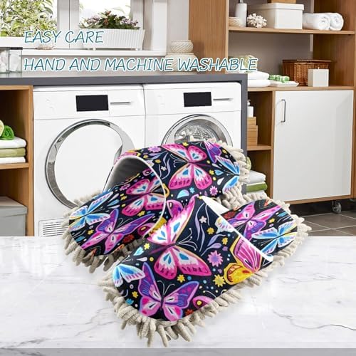Colorful Butterflies Mop Slippers Washable Men Women