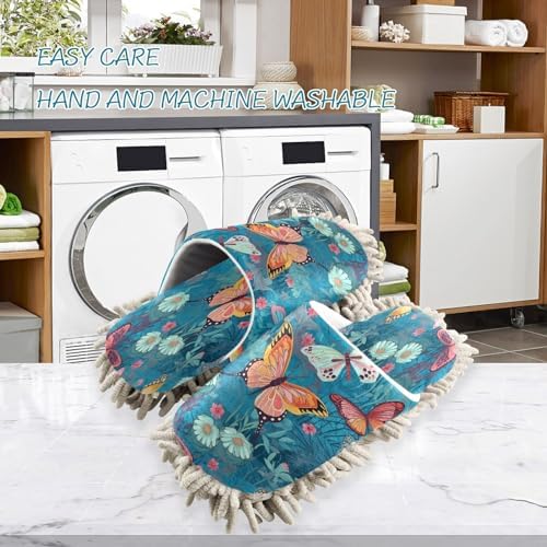 Bulletgxll Blue and Orange Butterflies Cleaning Slippers