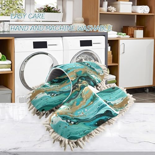 Bulletgxll Green Marble Microfiber Mopping Slippers - L