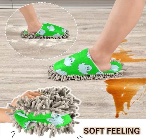 Burbuja Cartoon Ghosts Green Mop Slippers for Women Men