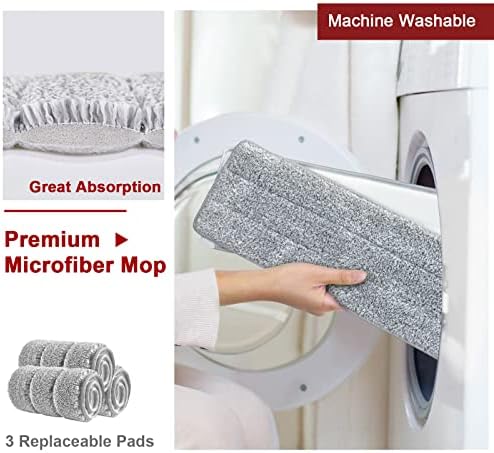 BOSHENG Hands-Free Mop and Bucket Set with 3 Washable Pads