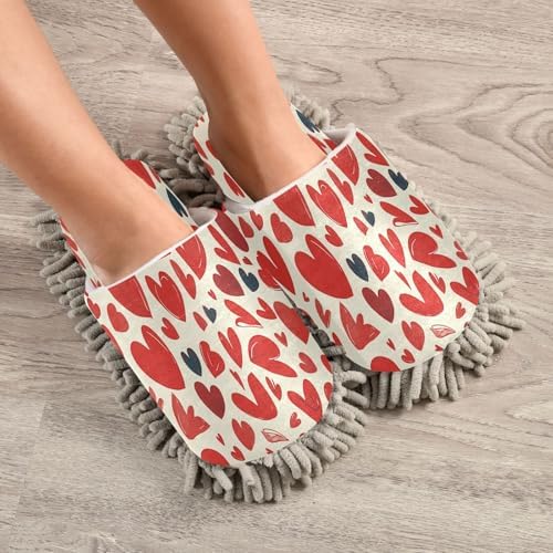 Zhirexin Cartoon Red Heart Mop Slippers for Men Women