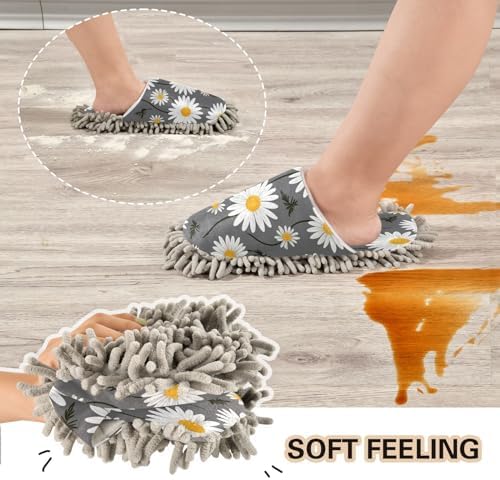 Bulletgxll White Daisy Microfiber Cleaning Slippers - L