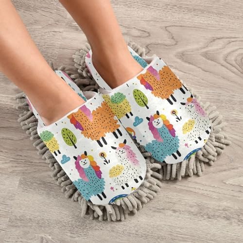 Bulletgxll Rainbows and Llama Mop Slippers Washable