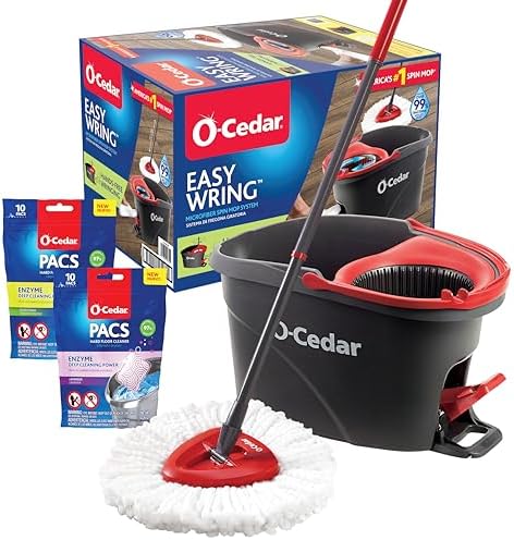 O-Cedar EasyWring Spin Mop with Bucket and Citrus Lavender PACS