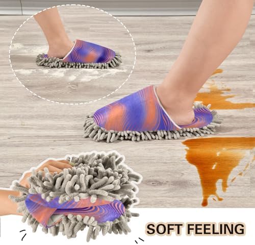 Bulletgxll Purple Orange Wavy Microfiber Cleaning Slippers