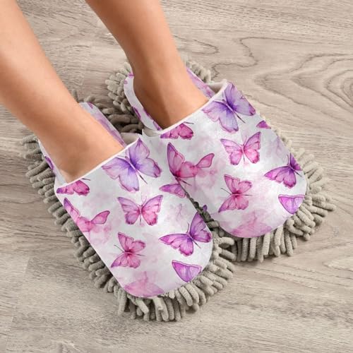 Bulletgxll Pink Purple Butterfly Mopping Slippers