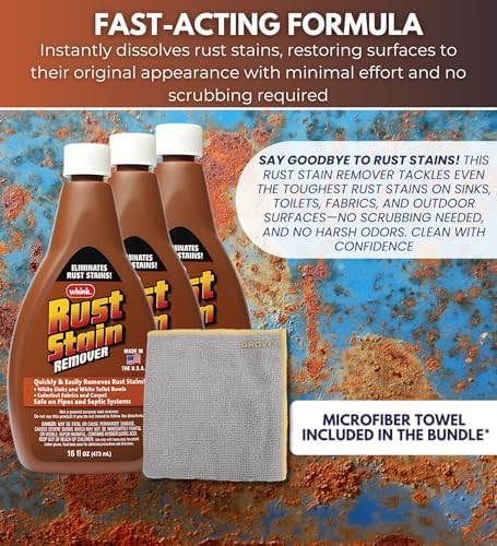 GROVE Whink Rust Remover 16 oz Microfiber Cloth Bundle