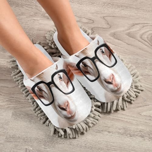 Bulletgxll Cute Goat Mop Slippers Washable Floor Mop for Men Women