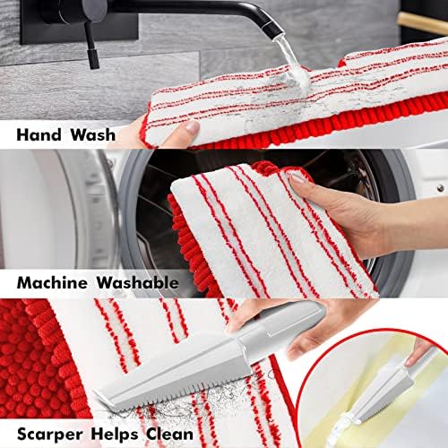 MASTERTOP Microfiber Floor Mop with 4 Pads and Scraper - White Red