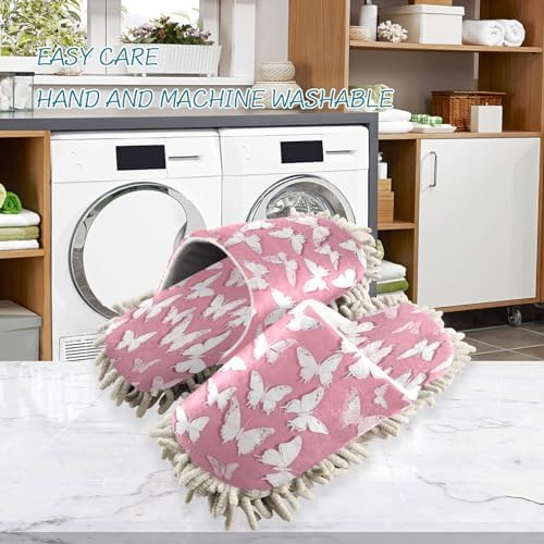 Bulletgxll White Butterflies Mopping Slippers - L