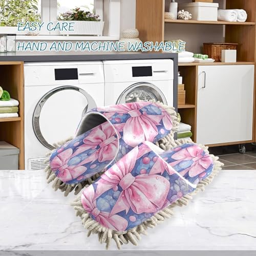 Pink Bows Mopping Slippers for Men Women - Washable and Comfortable