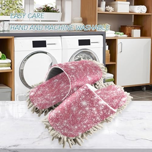 Bulletgxll Pink Glitter Mopping Slippers Washable