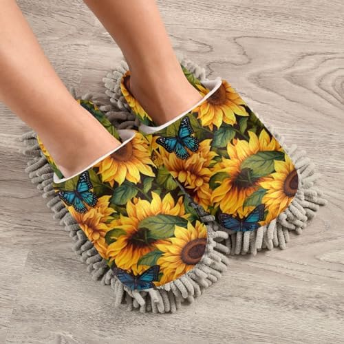 Bulletgxll Sunflowers with Butterflies Cleaning Slippers
