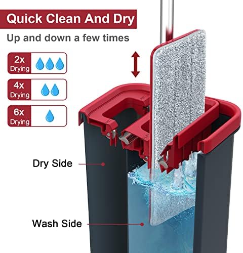 BOSHENG Hands-Free Mop and Bucket Set with 3 Washable Pads