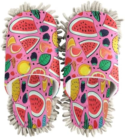 Bulletgxll Pink Fruit Microfiber Cleaning Slippers - M
