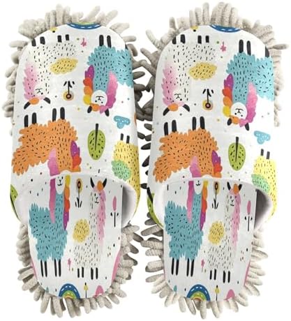 Bulletgxll Rainbows and Llama Mop Slippers Washable