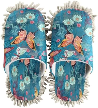 Bulletgxll Blue and Orange Butterflies Cleaning Slippers