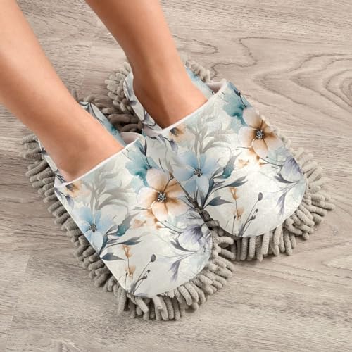 Bulletgxll Flowers and Leaves Microfiber Cleaning Slippers for Floor Mopping