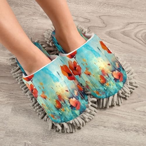 Orange Flowers Microfiber Cleaning Slippers - L Size