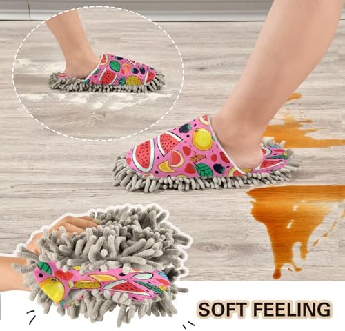 Bulletgxll Pink Fruit Microfiber Cleaning Slippers - M