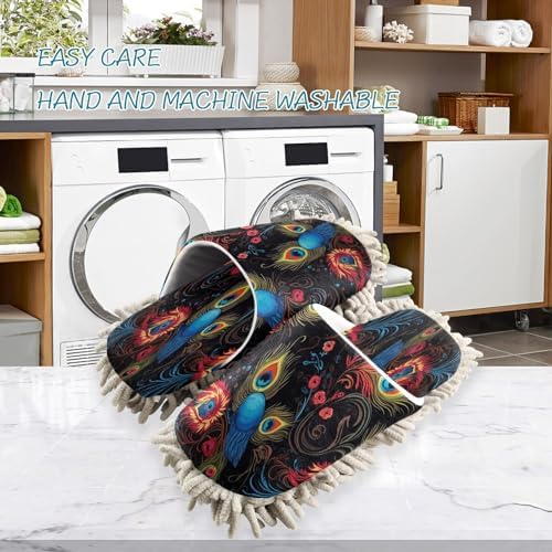 Bulletgxll Peacock Feather Microfiber Cleaning Slippers - L