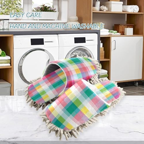 Bulletgxll Colorful Plaid Mopping Slippers Washable