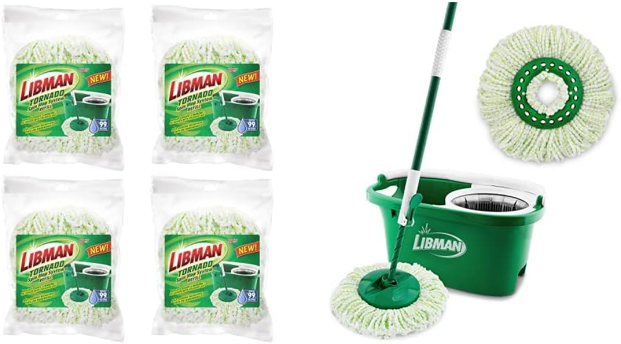 Libman Tornado Spin Mop System Bundle with Refills 4 Pack Floor Cleaning Kit
