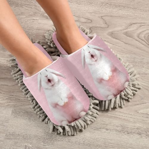 Bulletgxll White Rabbit Mopping Slippers - Washable Soft and Effective
