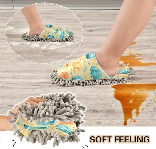 Yellow Seashells Mopping Slippers Washable Floor Mop Replacements for Men Women L Size