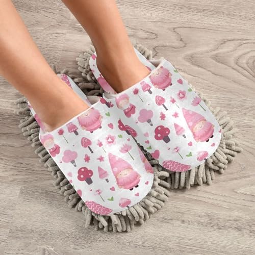 Gnome and Heart Mop Slippers Washable Floor Cleaning Slippers