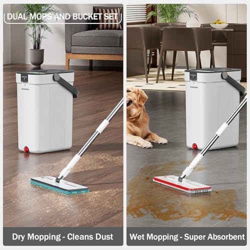 HoMettler 3-Tank Mop and Bucket Set with 6 Microfiber Pads