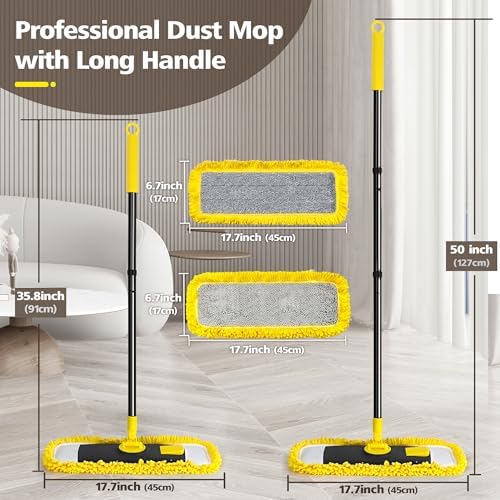 Dolanx Dust Mop with Microfiber Chenille Pads Dry Wet Flat Mop for Hardwood Laminate Vinyl Floors Yellow