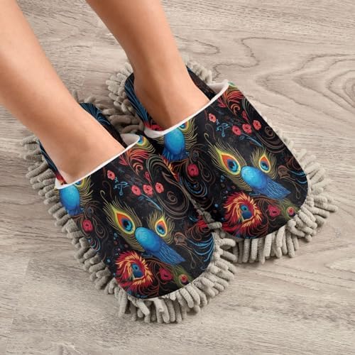 Bulletgxll Peacock Feather Microfiber Cleaning Slippers - L