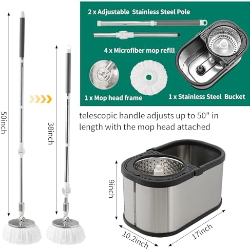 Wajeehaa Spin Mop and Bucket Set with Wringer