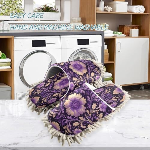 Bulletgxll Antique Floral Mop Slippers for Cleaning