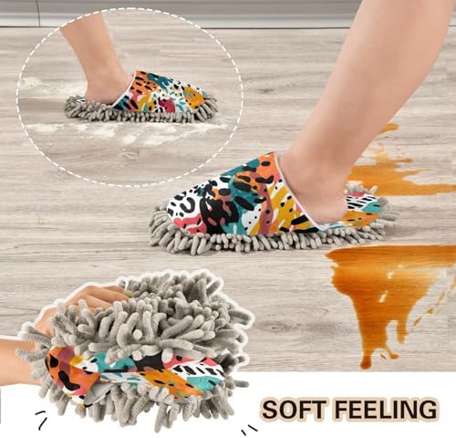 Colorful Leopard Microfiber Cleaning Slippers Washable Floor Mop Slippers