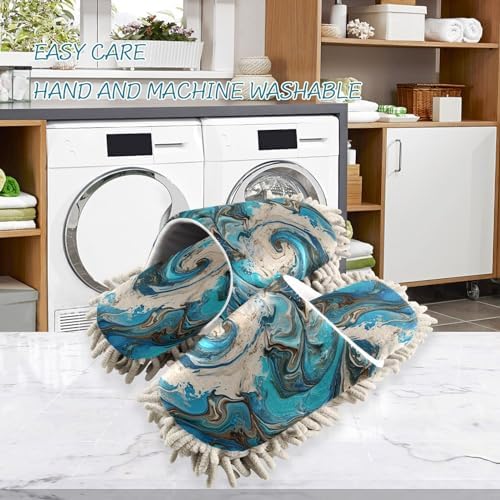 Bulletgxll Blue Swirling Microfiber Cleaning Slippers - Washable Mopping Slippers for Men and Women