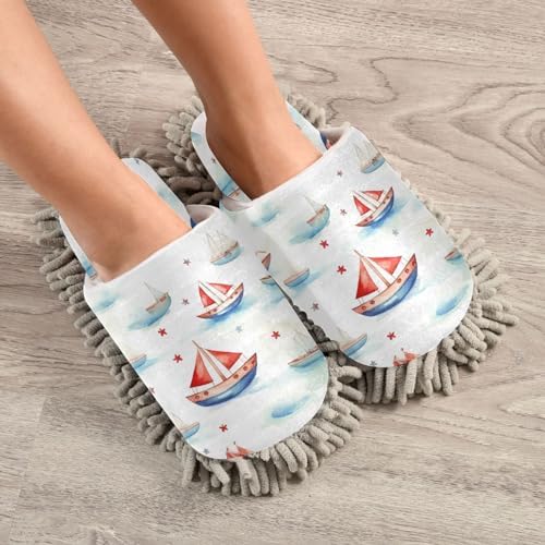 Bulletgxll Paper Boat Mop Slippers for Men Women Washable Cleaning Tools