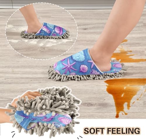 Bulletgxll Starfish and Shells Microfiber Cleaning Slippers