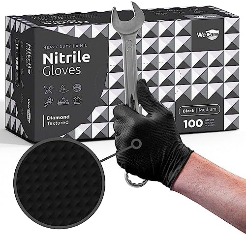 WECARE 8 Mil Nitrile Gloves - Diamond Grip Powder Latex Free