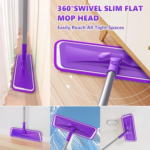 BPAWA Microfiber Mop with 4 Reusable Pads for Hardwood Floors