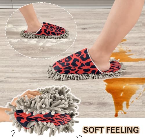 Zhirexin Red Leopard Print Cleaning Slippers