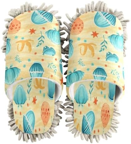 Yellow Seashells Mopping Slippers Washable Floor Mop Replacements for Men Women L Size
