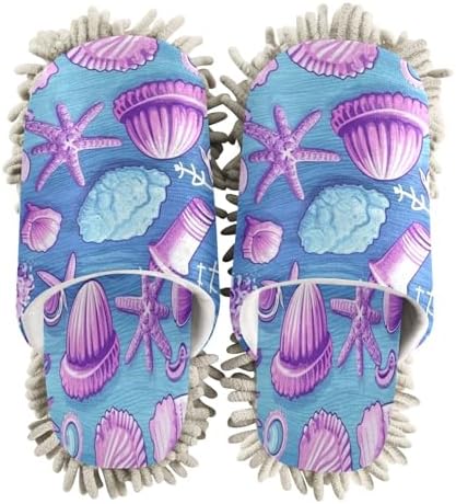 Bulletgxll Starfish and Shells Microfiber Cleaning Slippers