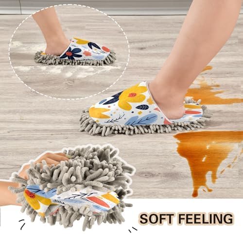 Floral Pattern Microfiber Mopping Slippers - Washable and Comfortable