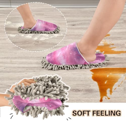 Pink Galaxy Microfiber Cleaning Slippers - Washable Floor Mop Slippers for Men Women