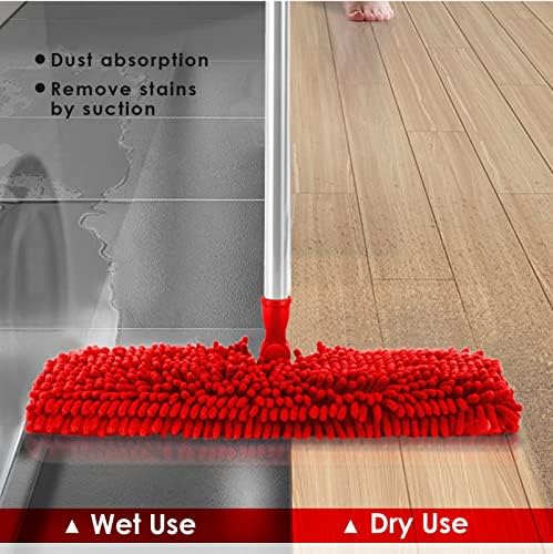 MASTERTOP Microfiber Floor Mop with 4 Pads and Scraper - White Red